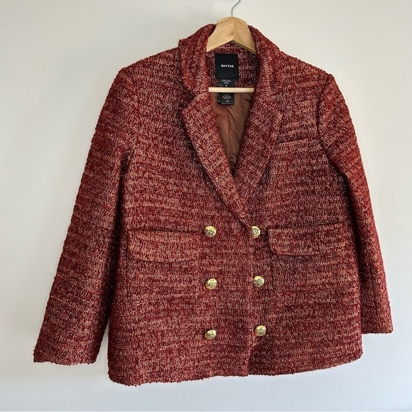 Smythe Orange Metallic Wool Tweed Blazer Size 6 - Picture 7 of 10
